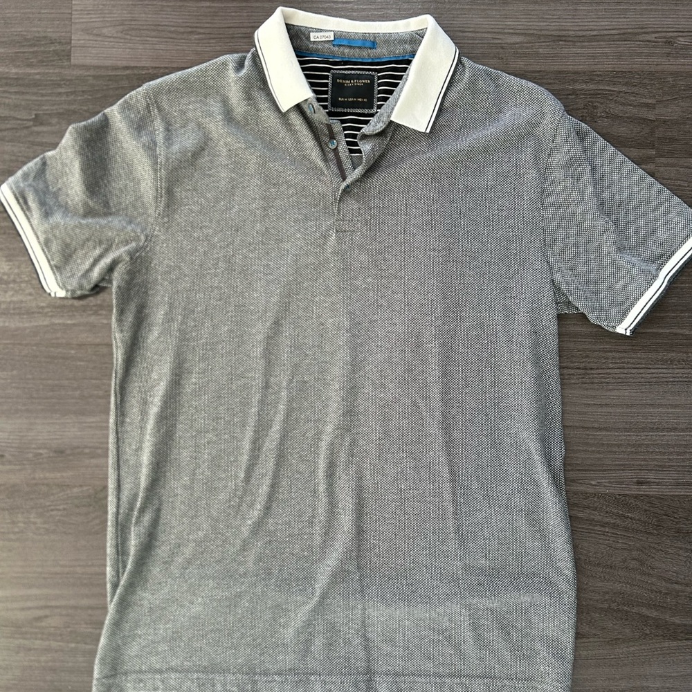 Denim & Flower Gray Polo Shirt with White Accents